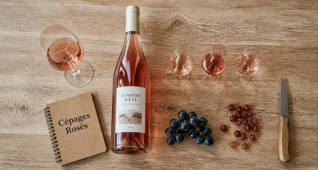 Cépages vins rosés : verres et bouteilles pour identifier les arômes