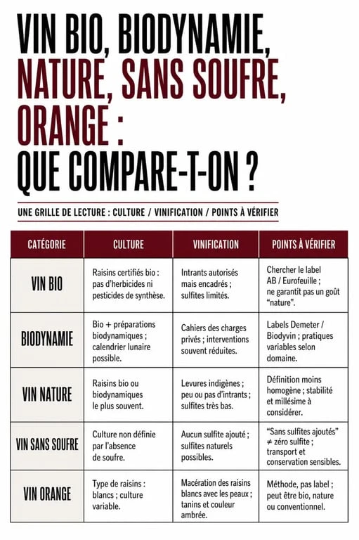 Comparaison vin nature italien : bio, biodynamie, sans soufre et vin orange