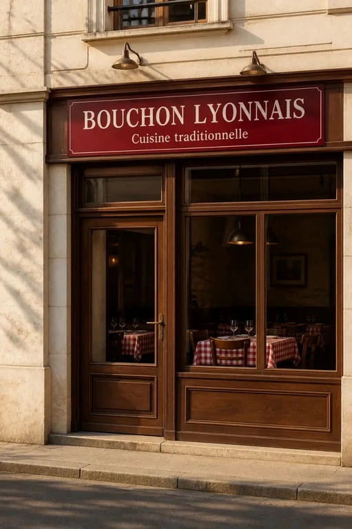 Bouchon Léa à Lyon, façade d’un restaurant traditionnel avec ambiance chaleureuse