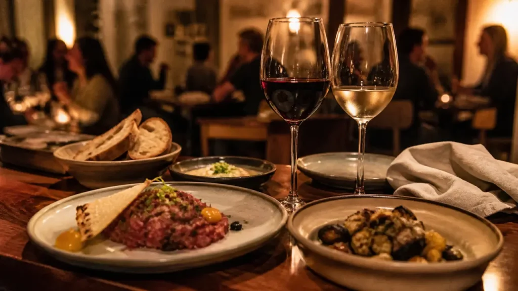 frenchie bar à vin paris : verres et petites assiettes à partager