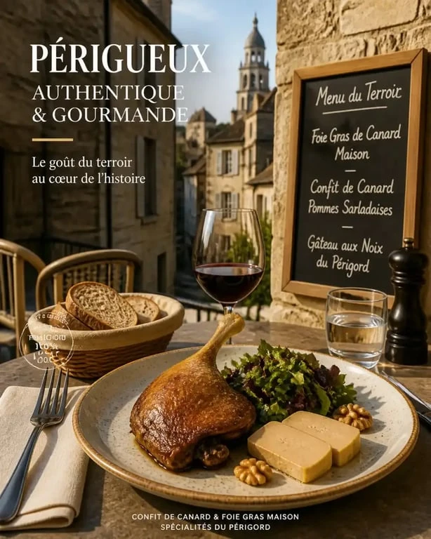 La Taula cuisine du terroir maison à Périgueux, plat de confit de canard en terrasse