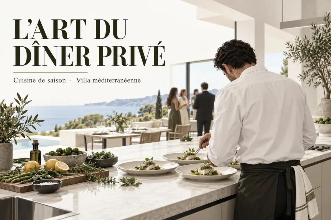 Maxime Launo chef privé préparant un dîner gastronomique dans une villa du Sud de la France