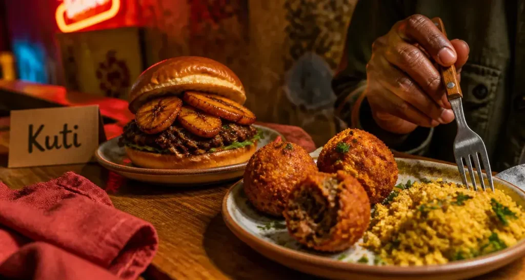 kuti restaurant paris 10 : burger afro plantain caramélisé, street food ghanéenne