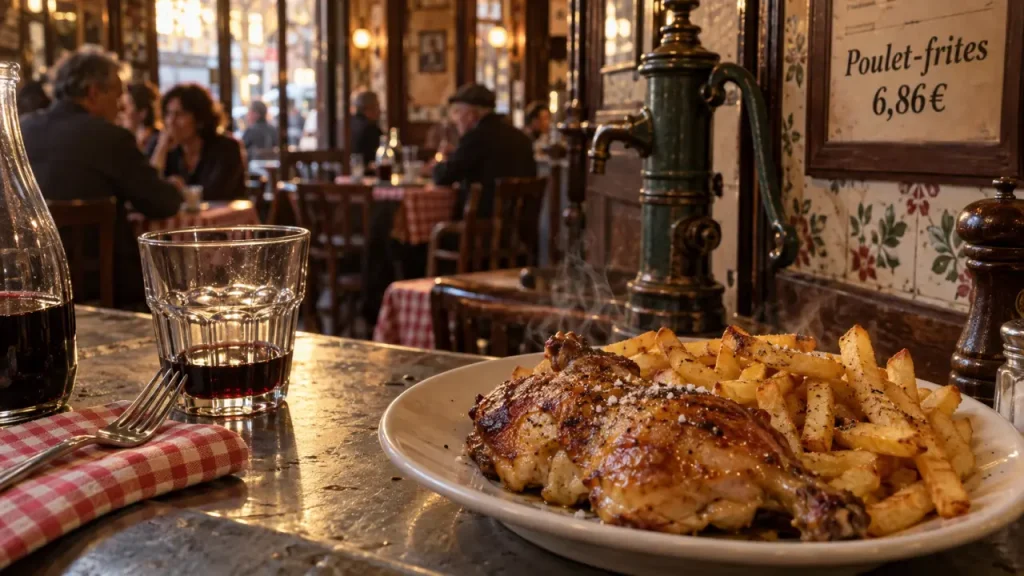 Le bar fleuri rue du plateau paris : poulet rôti et frites maison à 6,86€