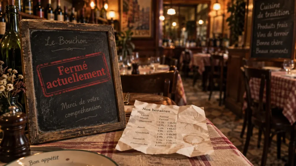 Le bouchon comtois à Lyon : marque “Fermé actuellement” à vérifier avant de réserver