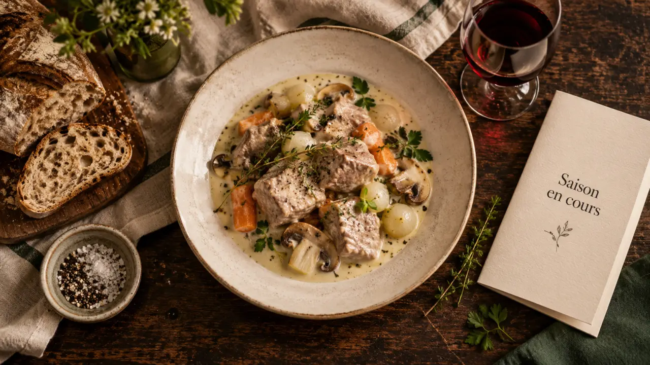 Les petits parisiens, blanquette de veau de saison et vin rouge léger