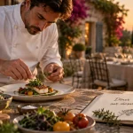 Maxime Launo chef privé prépare une assiette gastronomique à domicile, cuisine internationale
