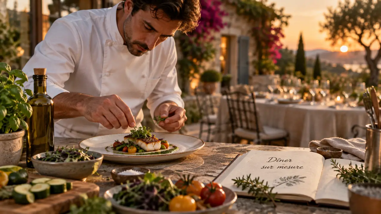 Maxime Launo chef privé prépare une assiette gastronomique à domicile, cuisine internationale
