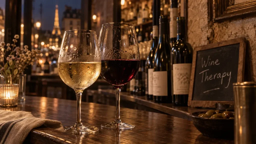 Wine Therapy bar à vins & bistrot paris 9, deux verres au comptoir