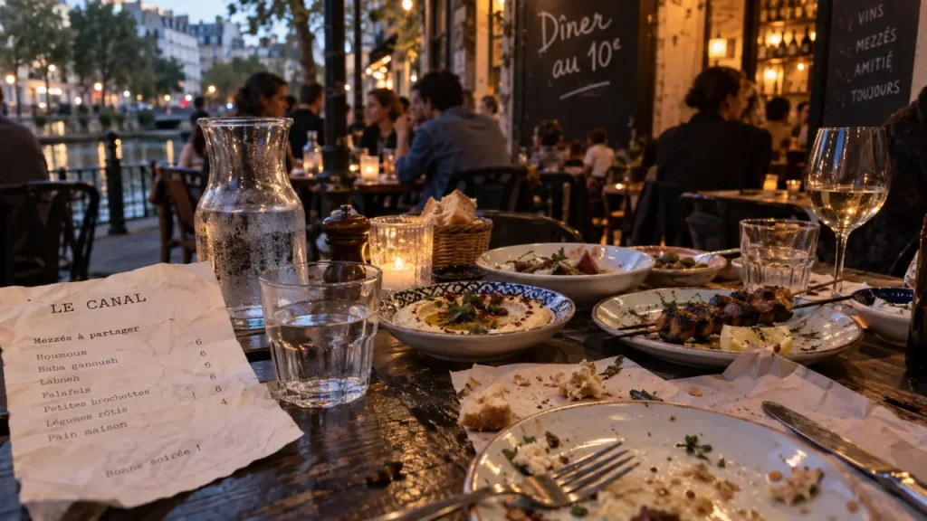 Restaurant 10e au Canal : table de bistrot, dîner