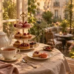 Salon de thé rue de Bretagne Paris : tea-time sur terrasse fleurie