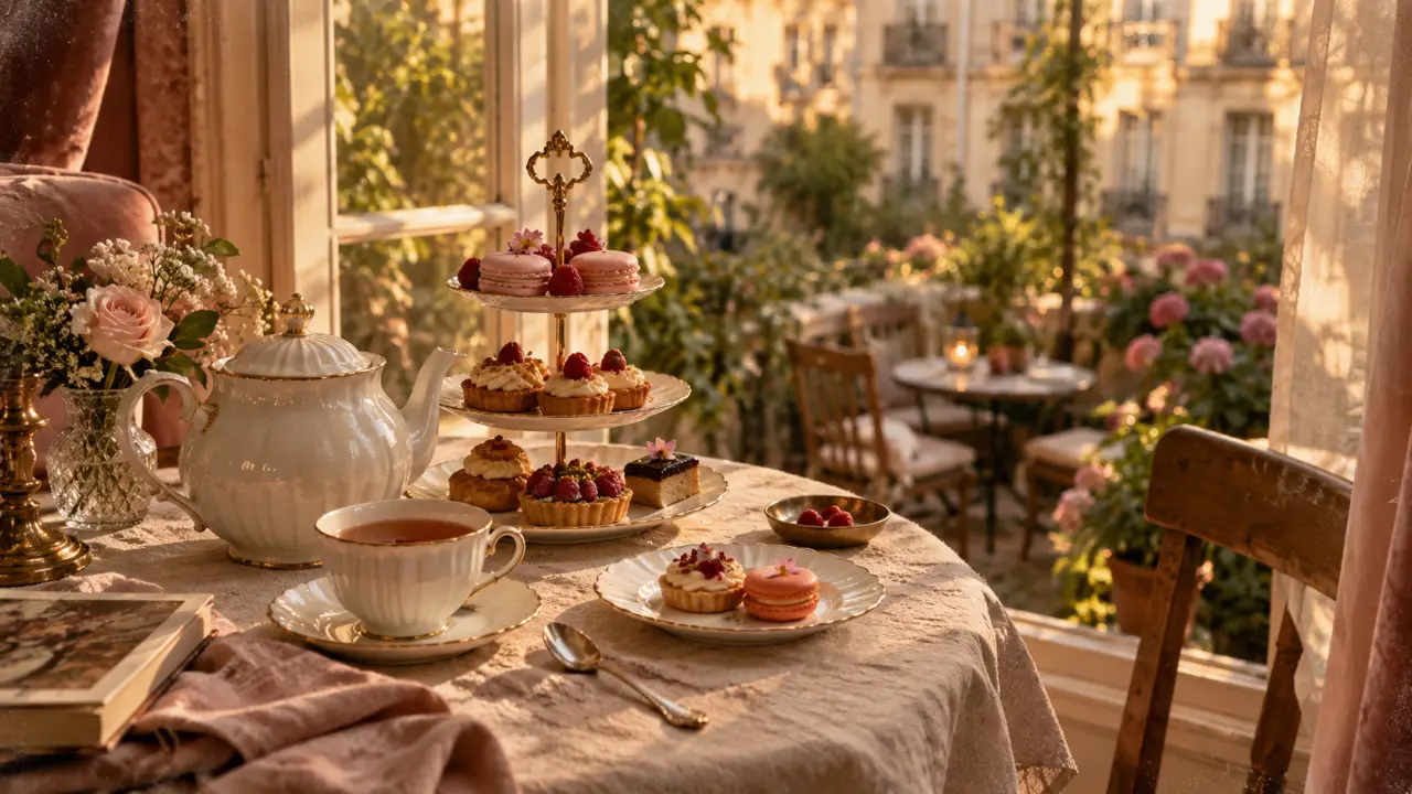 Salon de thé rue de Bretagne Paris : tea-time sur terrasse fleurie